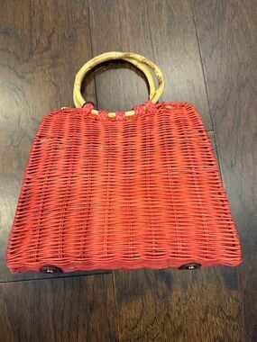 Zara Bamboo Rattan City Red Bag, Bamboo Handle